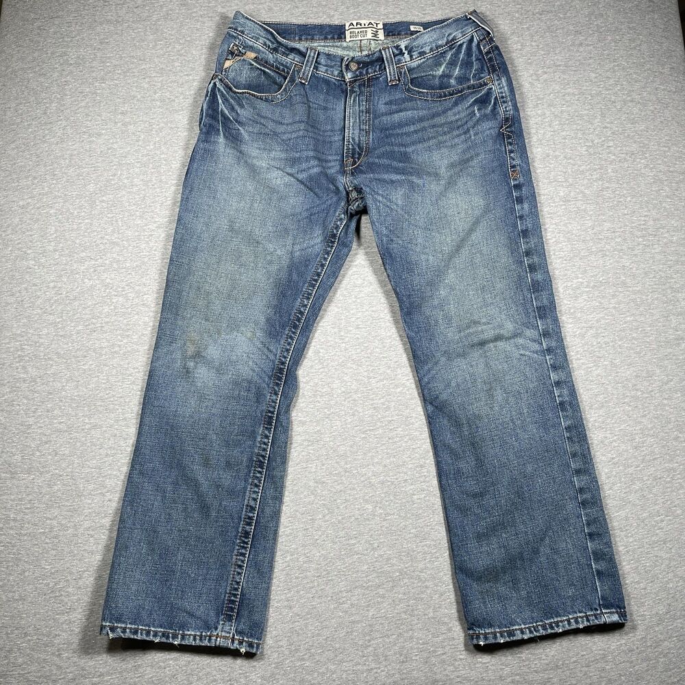 Ariat M4 Jeans Mens 34x29 Blue Medium Wash Relaxed Boot Western Cowboy Rodeo